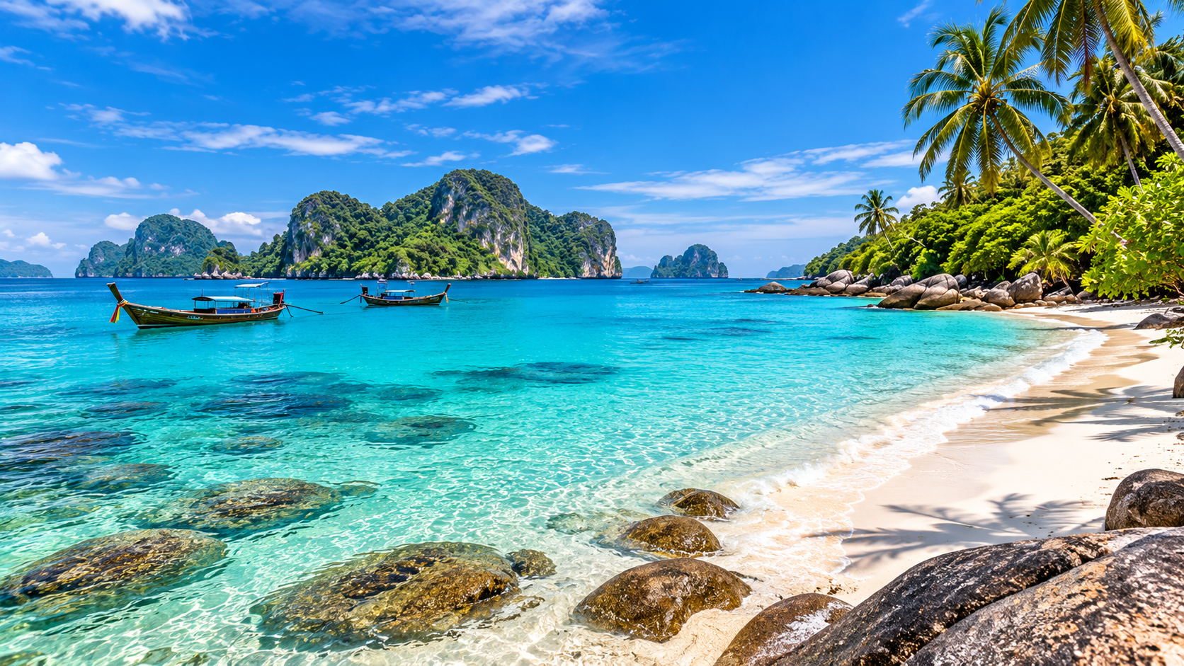 Turquoise waters and white sand beach in Andaman Islands