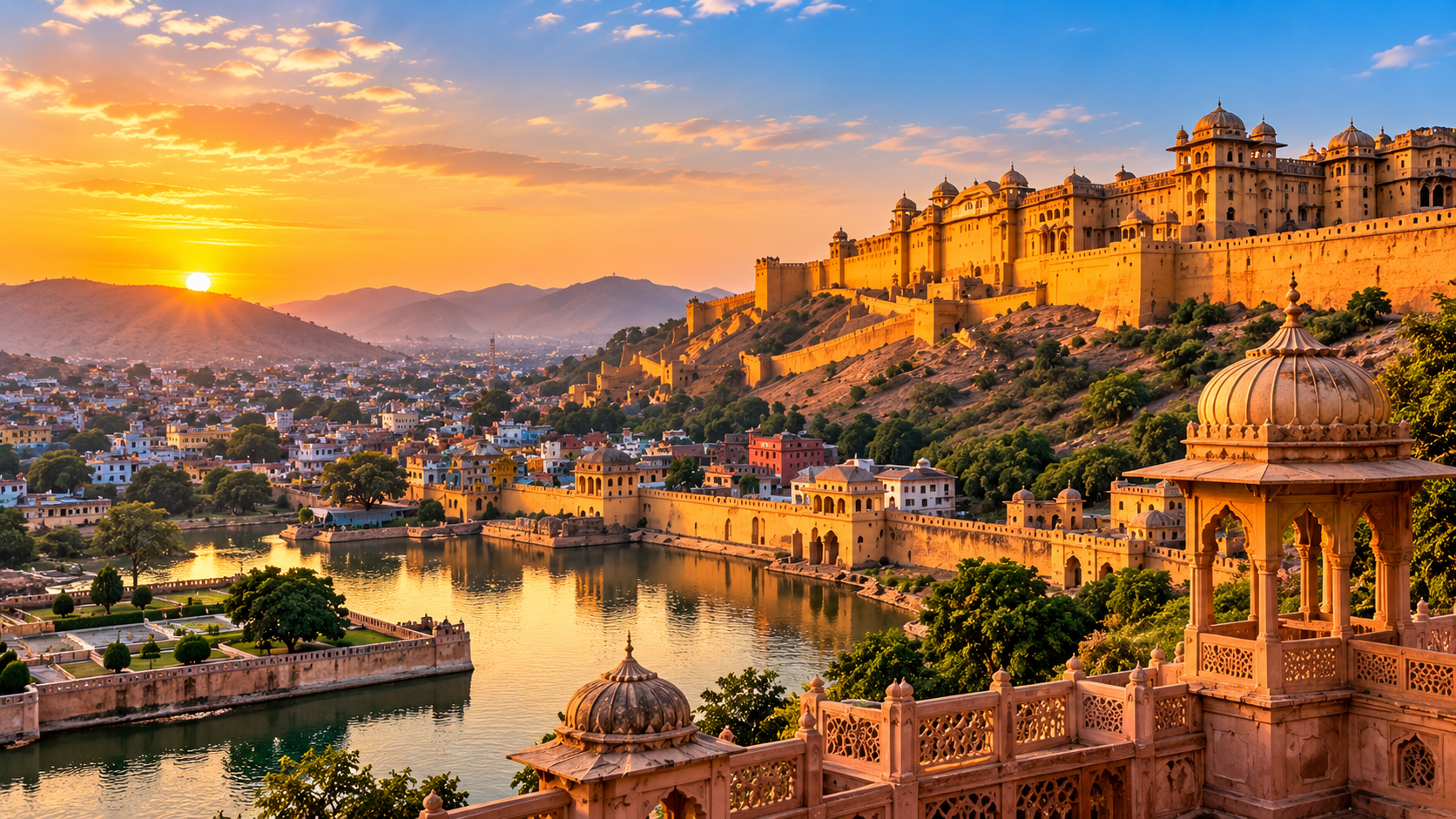 Golden sunset over Mehrangarh Fort in Jodhpur, Rajasthan