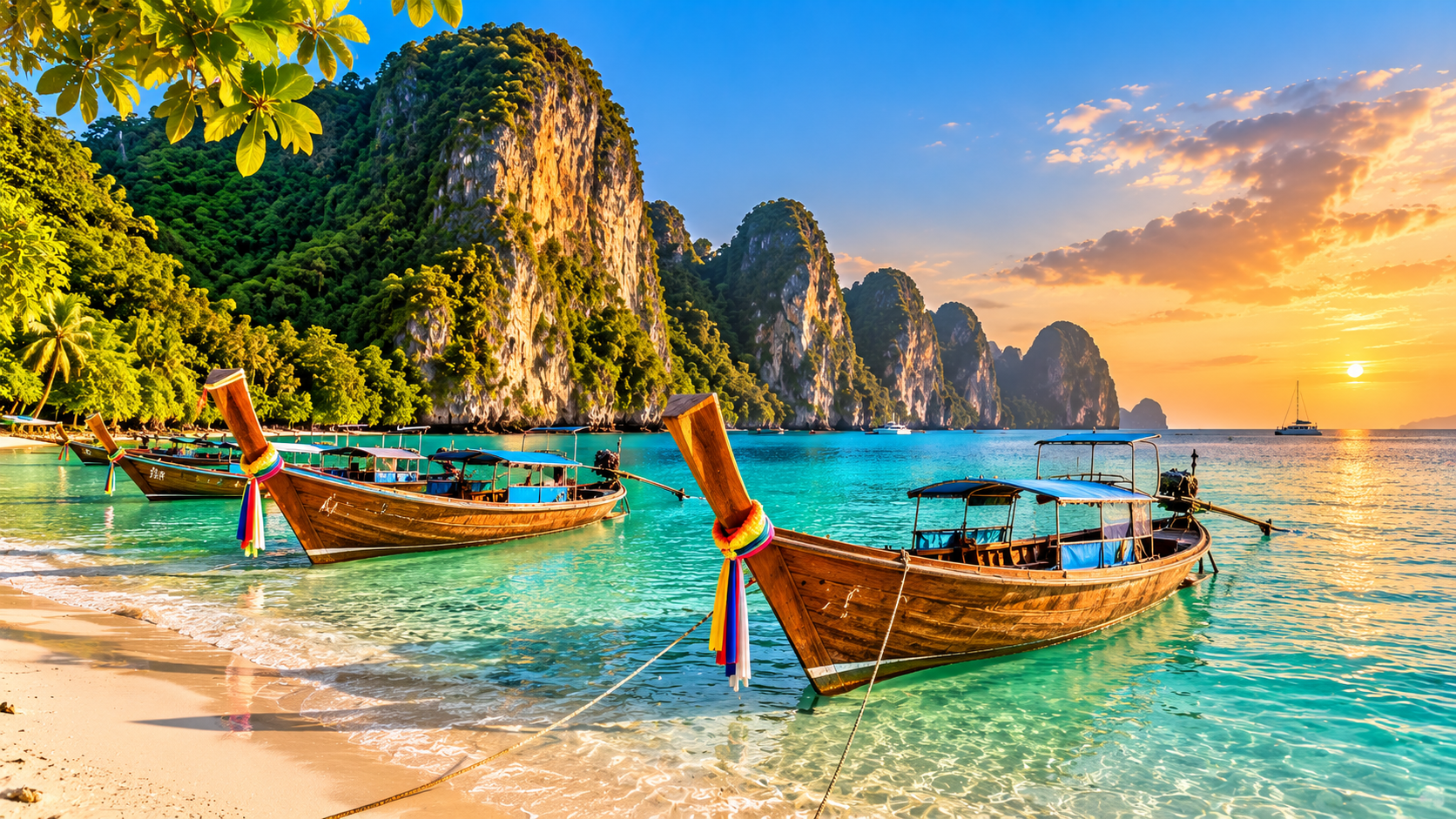 Tropical beach and limestone cliffs in Thailand